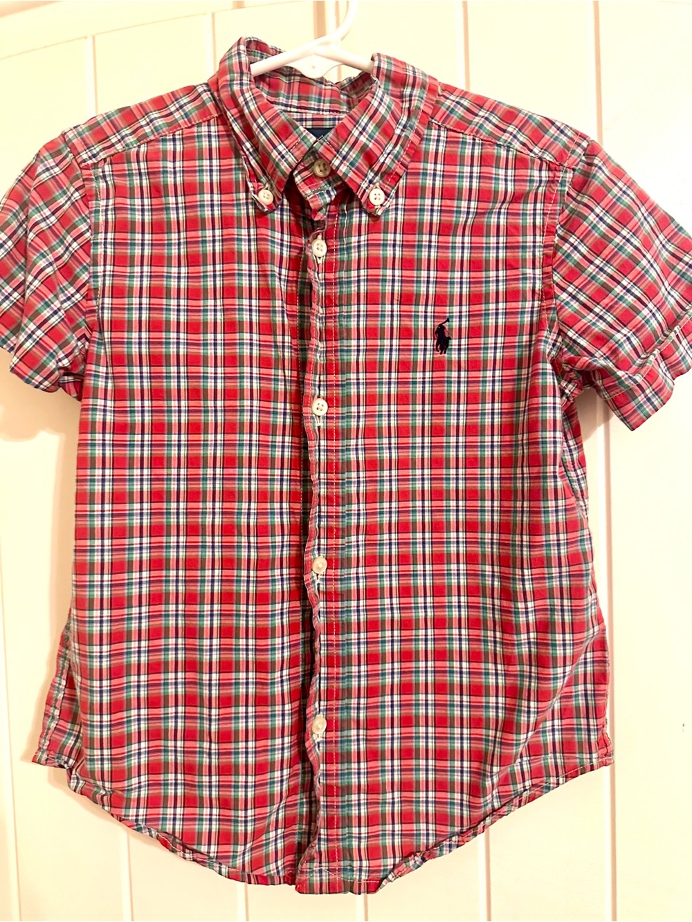 Ralph Lauren Red and Green Plaid Short Sleeve Button-Down Shirt